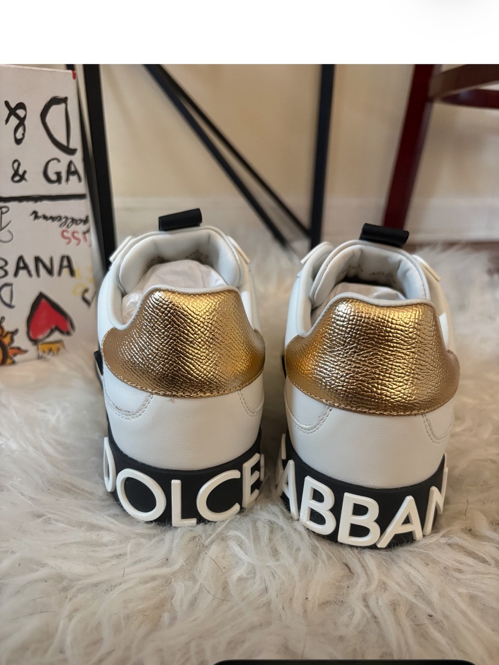 Dolce & Gabbana White Sneakers with Gold Heel Tab